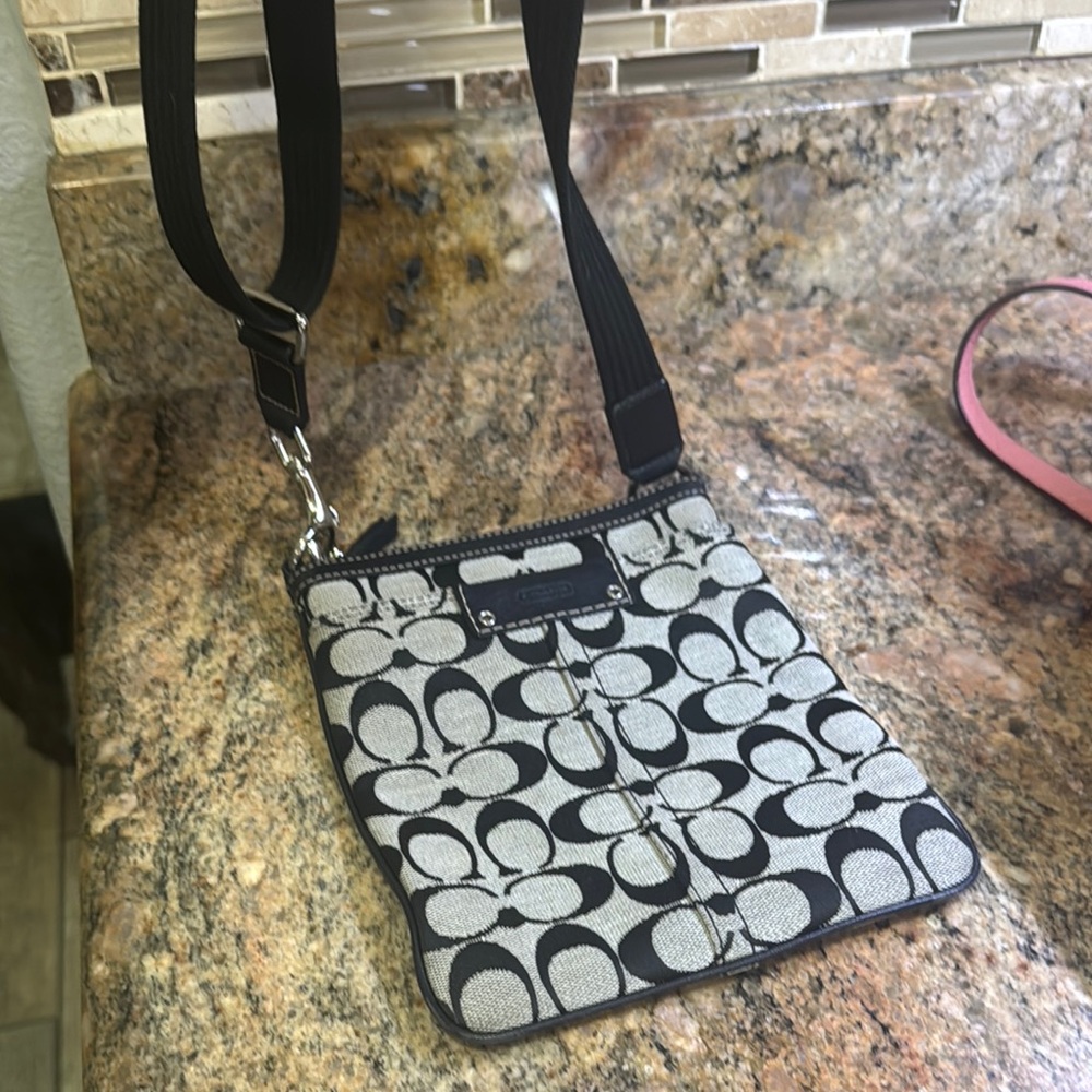 Coach Signature Black and Gray Crossbody Bag